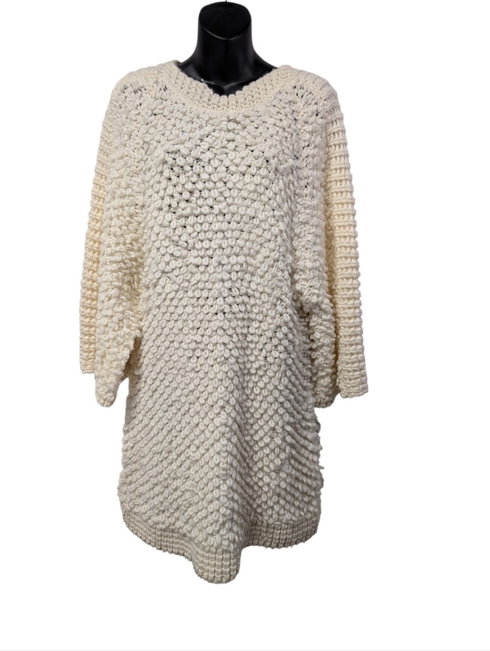 Buffalo David Bitton Womens Ivory Chunky Knit Dress Round Neck 3/4 Sleeve Sz XL